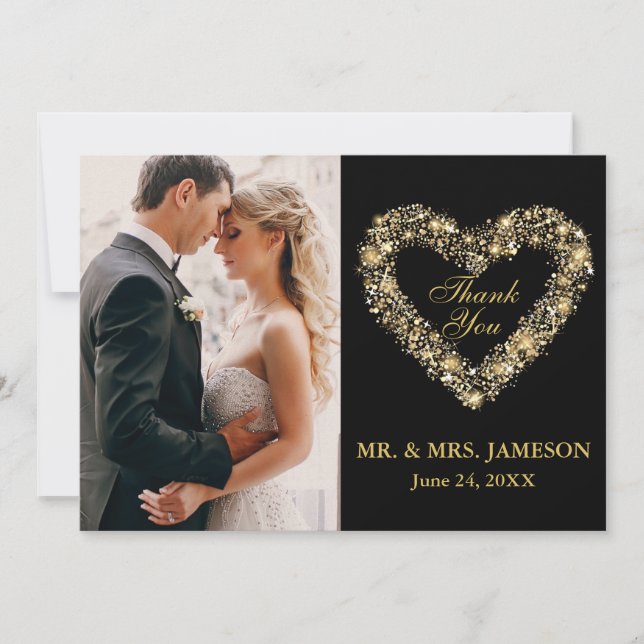 Mariage Merci Gold Heart Carte photo (Devant)