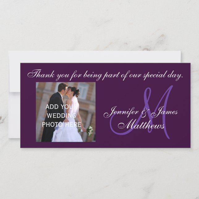 Mariage Merci Monogramme message violet (Devant)
