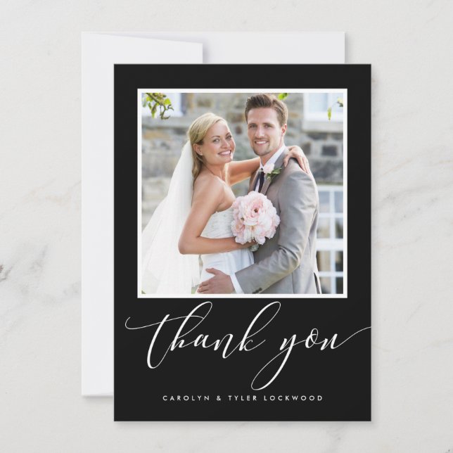 MARIAGE MERCI photo calligraphie moderne noir (Devant)
