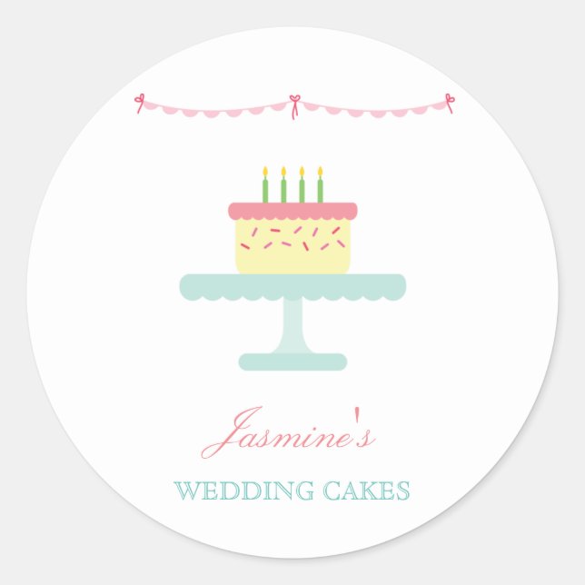 Mariage mignon blanc Cake Business Sticker ÉTIQUET (Devant)