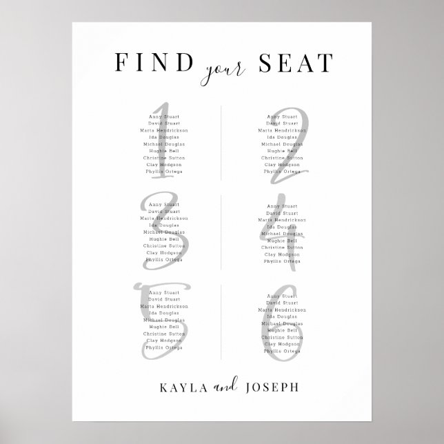 Mariage minimaliste 6 Tableau Sièges (Devant)