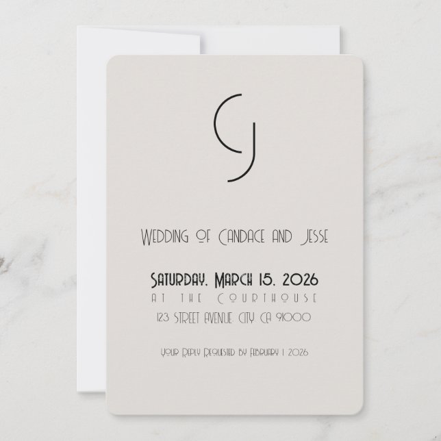 Mariage minimaliste Art Déco Invitation principal (Devant)
