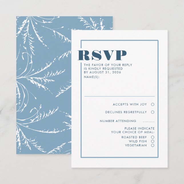 Mariage minimaliste bleu Dusty RSVP (Devant / Derrière)