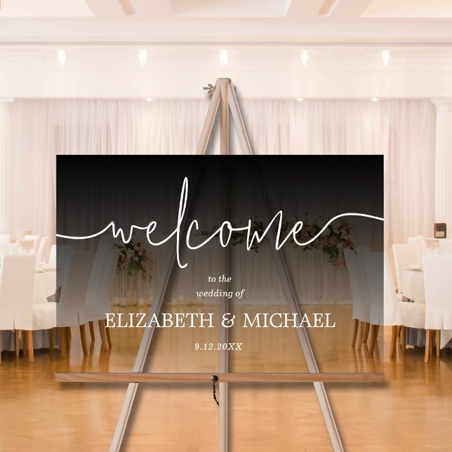 Mariage minimaliste moderne Accueil transparent No (Modern minimal wedding welcome transparent black acrylic sign)