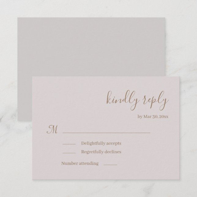 Mariage minimaliste moderne Blush Invitation RSVP (Devant / Derrière)
