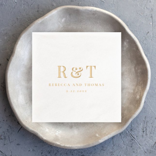 Mariage minimaliste Monogramme moderne (Simple Wedding Monogram Gold Foil Napkins.)