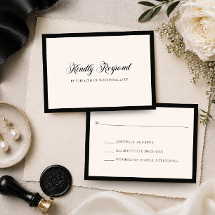 Mariage minimaliste noir et ivoire, carte de corre