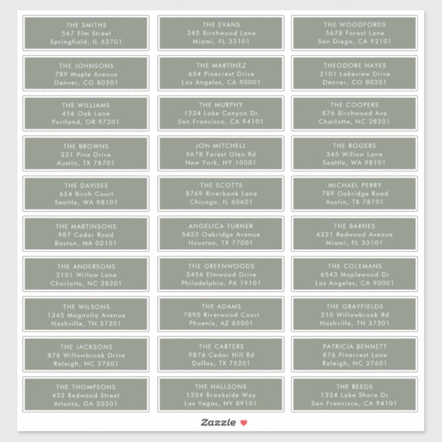 Mariage minimaliste Sage Green Étiquettes de adres (Feuille)