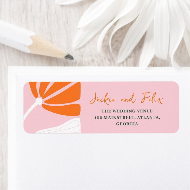 Mariage moderne à fleurs rose et orange (En situation)