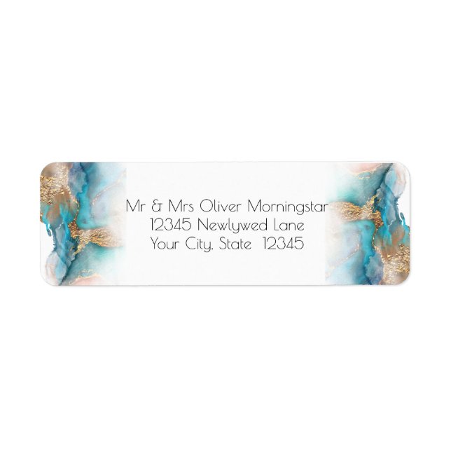 Mariage | Moderne Aqua et Gold Abstrait (Devant)