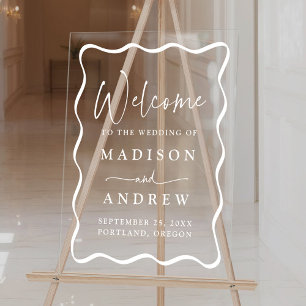 Mariage moderne blanc Wavy Frame Welcome