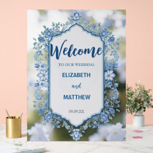 Mariage moderne bleu & blanc de superposition fleu