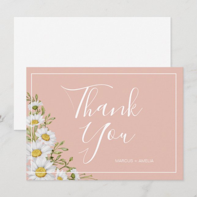 Mariage moderne Blush & White Daisies Merci (Devant / Derrière)