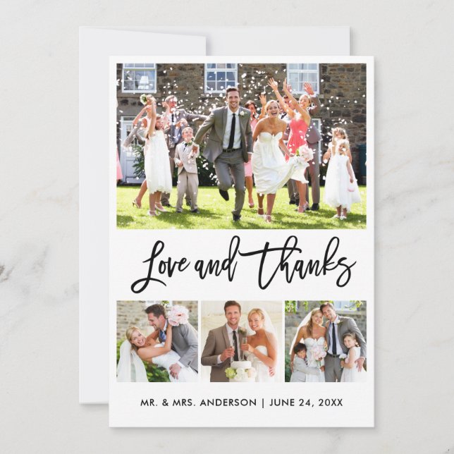 Mariage Moderne Brush Script Amour Merci 4 Photo (Devant)
