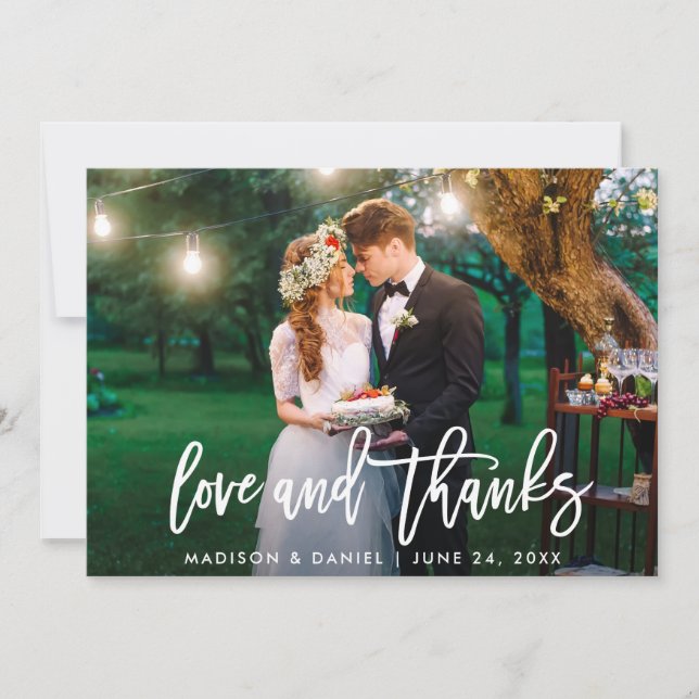 Mariage moderne Brush Script Photo Love Merci (Devant)