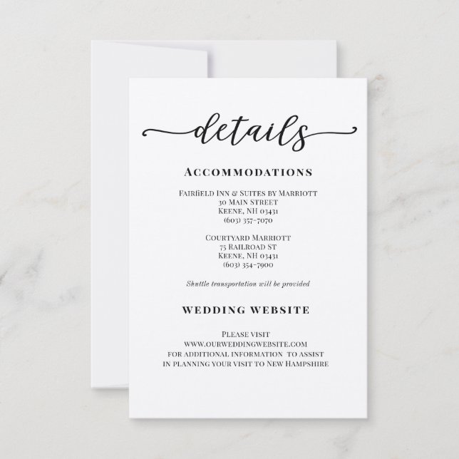 Mariage moderne Calligraphie Détails carte boîtier (Devant)