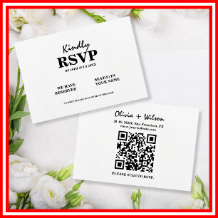 Mariage Moderne Élégant Code QR Noir & Blanc RSVP