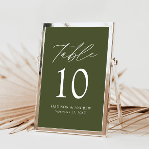 Mariage moderne élégant vert olive Numéro de table