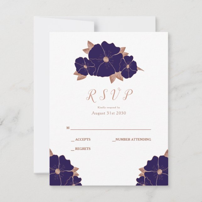 Mariage moderne en cuivre et bleu foncé RSVP (Devant)