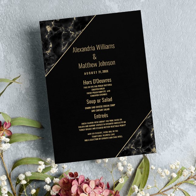 Mariage moderne en marbre noir élégant Menu (Modern black gold elegant marble Wedding Menu )