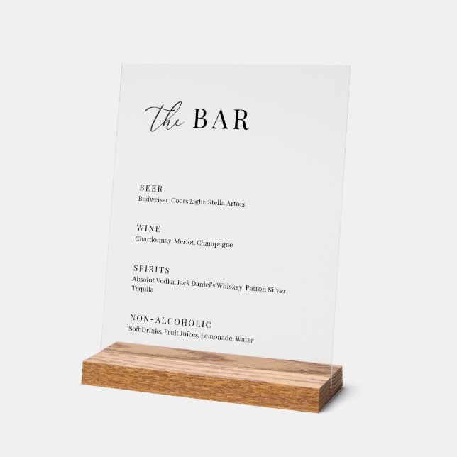 Mariage Moderne Et Élégant Menu Bar (Angle)
