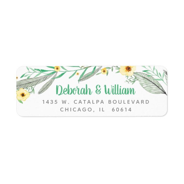 Mariage moderne Floral Fleur vert feuille verte Wr (Devant)