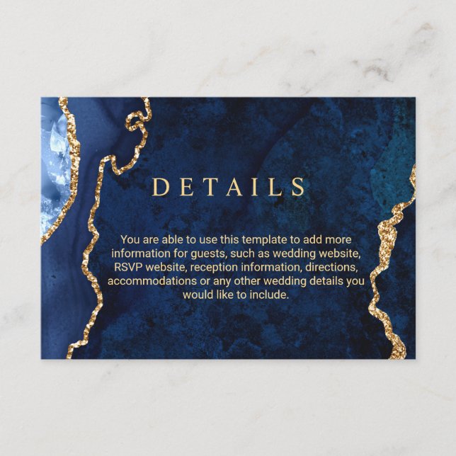 Mariage moderne Gold Blue Détails Carte de boîtier (Devant)