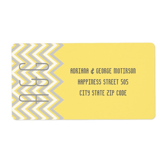 Mariage moderne gris chevron, jaune (Devant)