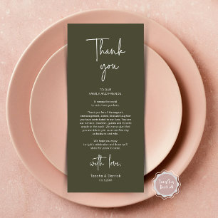 Mariage moderne Lieu Cadre Dîner Carte de remercie