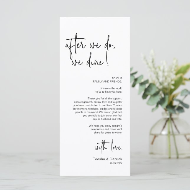 Mariage moderne Lieu Cadre Dîner Carte de remercie (Debout devant)