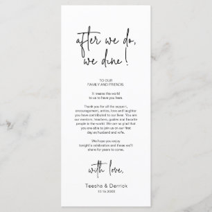 Mariage moderne Lieu Cadre Dîner Carte de remercie