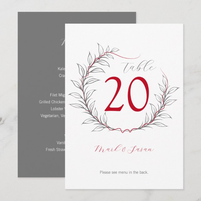 Mariage moderne Numéro de table et menu (gris) (Devant / Derrière)