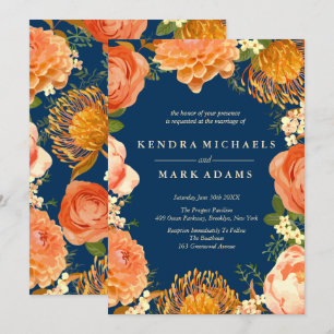 Mariage moderne, Orange Floral Wreath Invitations