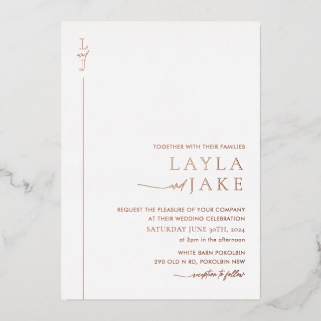 Mariage moderne Photo Foil Invitation LAYLA (Recto)