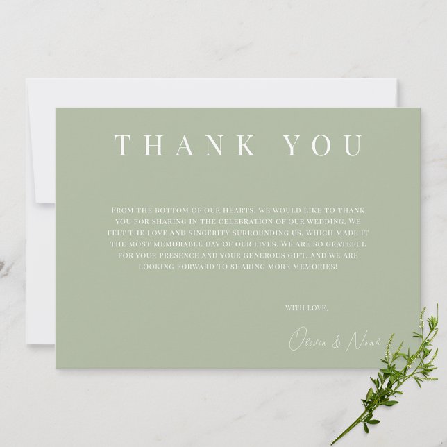 Mariage moderne Sage vert Carte de remerciements (Créateur téléchargé)