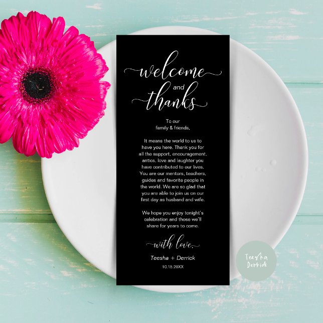 Mariage moderne Table Place Cadre Carte de remerci (Modern Wedding Dinner Brunch Lunch Table Place Setting Thank You Card in Classy Black White)