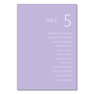 Mariage moderne violet carte numéro de table avec 