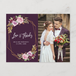 mariage moderne violet fleuri merci carte photo