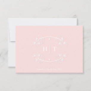 Mariage Monogram Crest rose carte de remerciements
