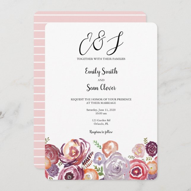 Mariage Monogram Fleur sauvage Garden Invitation (Devant / Derrière)