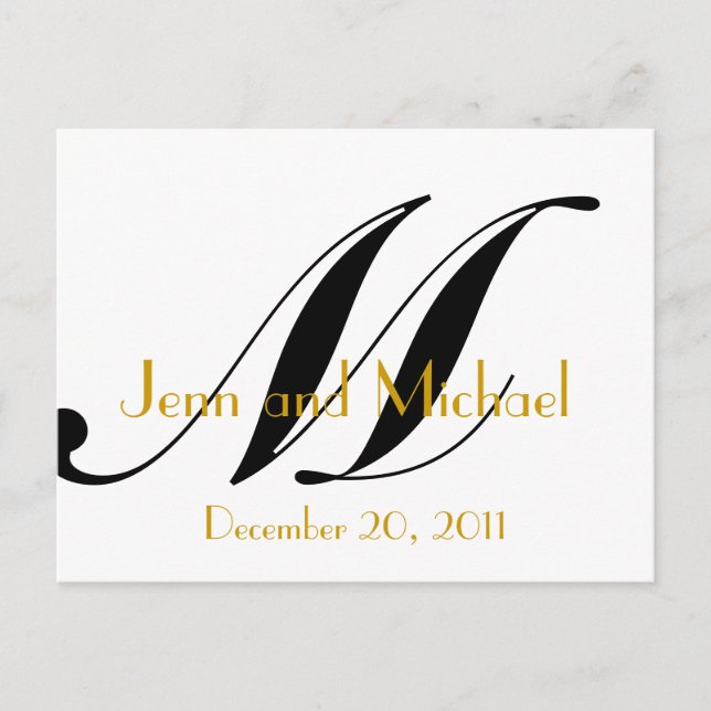 Mariage Monogram M Faire-part Card Gold Black (Devant)