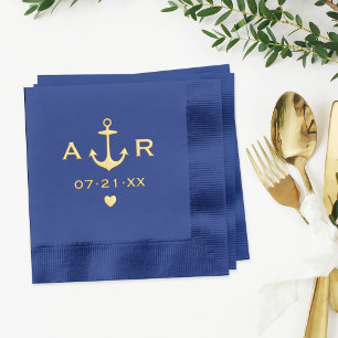 Mariage Monogramme Cœur Ancre Navy