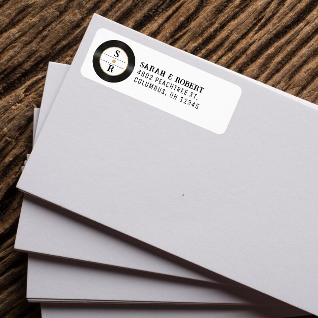 Mariage Monogramme Disque Vinyle Pailleté Or Rétro (Retro Gold Glitter Vinyl Record Monogram Wedding Label
)