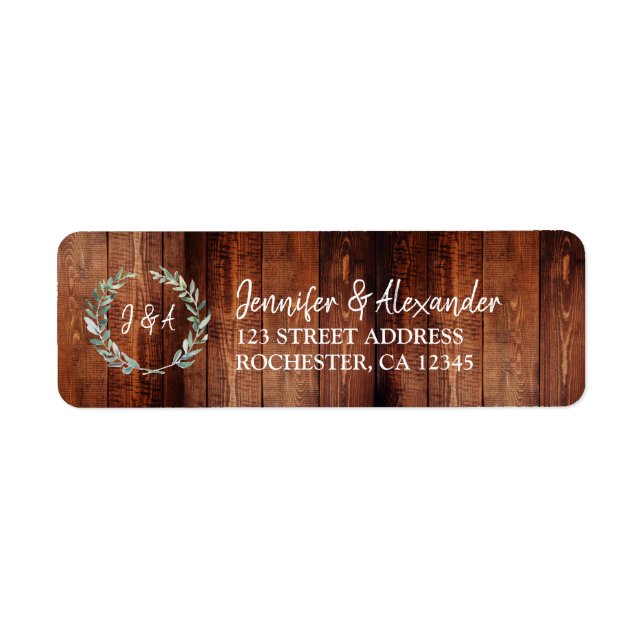 Mariage monogramme feuille en bois rustique (Devant)