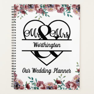 Mariage Monogramme Fleurs Roses Nom Coeur 