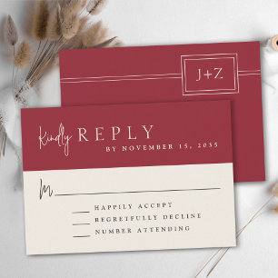 Mariage Monogramme minimaliste rouge moderne RSVP
