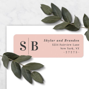 Mariage monogramme rose clair Adresse de retour