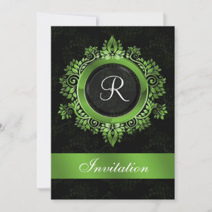mariage monogramme vert fleuri Invitations