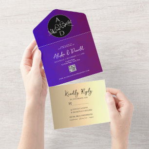 Mariage Monogramme violet tout en une invitation