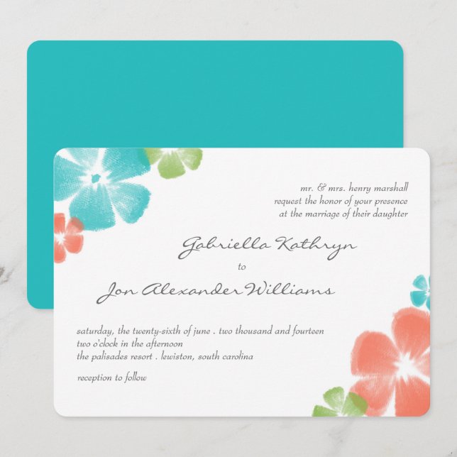 Mariage multi-tropicale Watercolor Invitation / Aq (Devant / Derrière)
